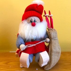 Scandinavian Wood Tomte Santa Skier